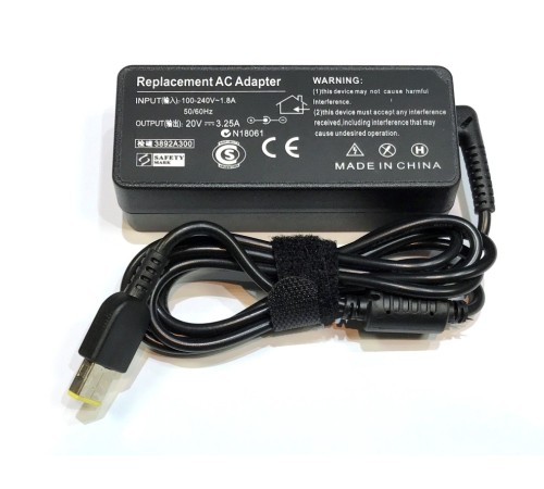 Зарядное устройство (зарядник) для ноутбука Lenovo, плоский разъем 20 В 3.25 А 65 Вт (replace)