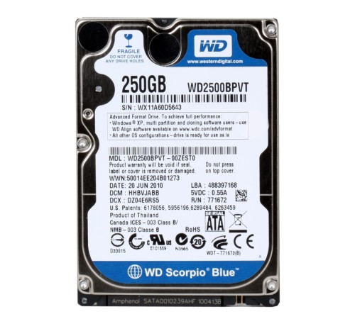 *Б/У* Жесткий диск 2,5" 250Gb Toshiba MK2555GSX SATA-II 5400rpm, с разбора, в ассортименте