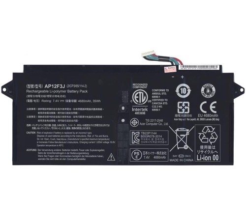 Аккумуляторная батарея для ноутбука Acer Aspire S7-391 7,4V 35Wh AP12F3J Original
