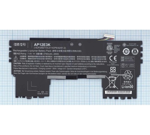 Аккумуляторная батарея для ноутбука Acer Aspire S7-191 7.4V 28Wh AP12E3K Original