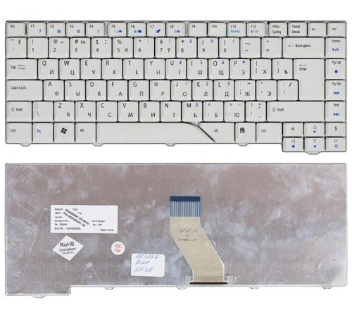 Клавиатура для ноутбука Acer Aspire 4220, 4230, 4310, 4520, 4710, 4720, 4900, 5220, 5230, 5300, 5315, 5520, 5700, 5710, 5910, 5920, 6920 (RU) белая [00071]
