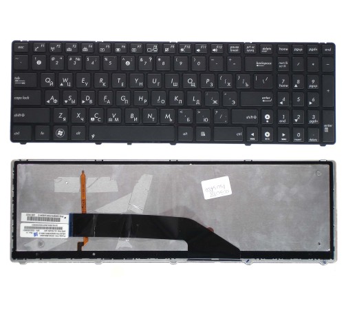 Клавиатура для ноутбука Asus K50, K51, K50AB, K50C, K50IN, K50IJ, K50IN, K60, K61, K62, K70, K70IJ, K72, N51, G70, F52, F52G, F90, X5D, X5DC, X5DIJ, X50IJ, X5DIN, X70 (RU) черная, с рамкой + подсветкой [00400]