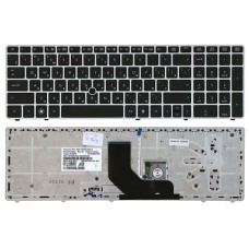 Клавиатура для ноутбука HP Probook 6560B Elitebook 8560p черная рамка серебристая с трекпойнтом
