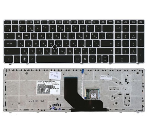 Клавиатура для ноутбука HP Probook 6560B Elitebook 8560p черная рамка серебристая с трекпойнтом