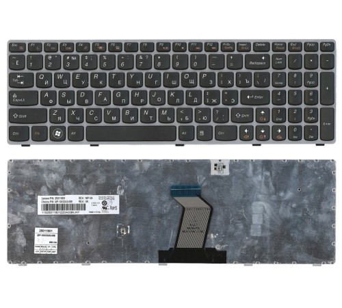 Клавиатура для ноутбука Lenovo Y570 черная с серой рамкой