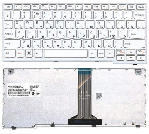 Клавиатура для ноутбука Lenovo IdeaPad S200, S205, S206 белая с белой рамкой