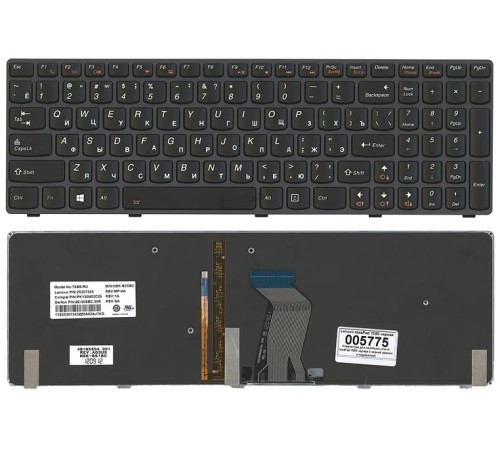 Клавиатура для ноутбука Lenovo IdeaPad Y580 черная с черной рамкой с подсветкой