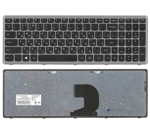 Клавиатура для ноутбука Lenovo IdeaPad Z500, Z500A, Z500G, Z500T черная с серой рамкой