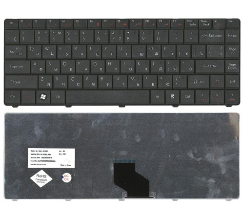 Клавиатура для ноутбука Acer D725 (короткий шлейф) (RU) черная (версия Packard Bell)