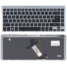 Клавиатура для ноутбука Acer Aspire V5-471 V5-431 M5-481T черная с серебристой рамкой, с подсветкой