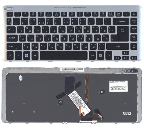 Клавиатура для ноутбука Acer Aspire V5-471 V5-431 M5-481T черная с серебристой рамкой, с подсветкой