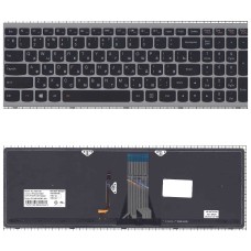 Клавиатура для ноутбука Lenovo G505s черная с подсветкой c серебристой рамкой