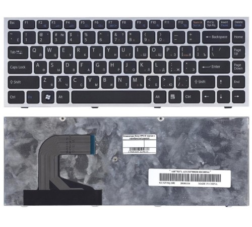 Клавиатура для ноутбука Sony Vaio VPC-S черная с серебристой рамкой