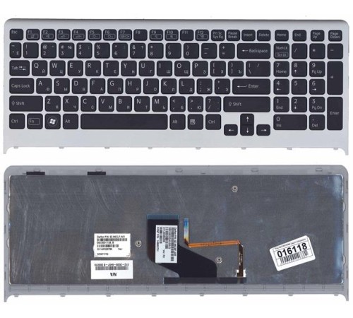 Клавиатура для ноутбука Sony Vaio VPC-F219fc черная с подсветкой с серой рамкой