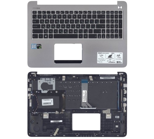 Клавиатура для ноутбука ASUS K501L, K501LB, K501LX, K501U, K501UX, K501UW, черная топ-панель серая