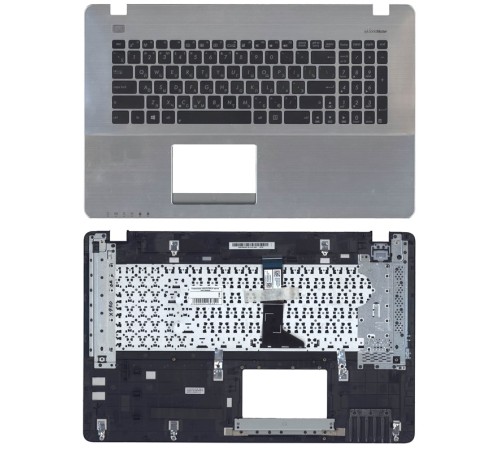Клавиатура для ноутбука ASUS X750LN черная топ-панель серебристая