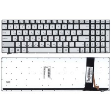 Клавиатура для ноутбука Asus N550, N56, N76, N750, Q550 серебристая с подсветкой [8976]