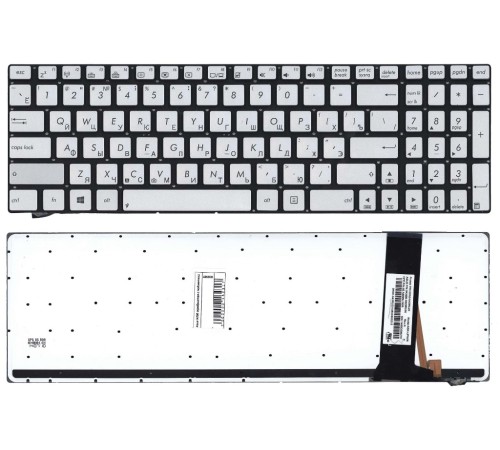 Клавиатура для ноутбука Asus N550, N56, N76, N750, Q550 серебристая с подсветкой
