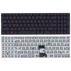 Клавиатура для ноутбука Asus N541, N501 черная, шрифт красный, с подсветкой