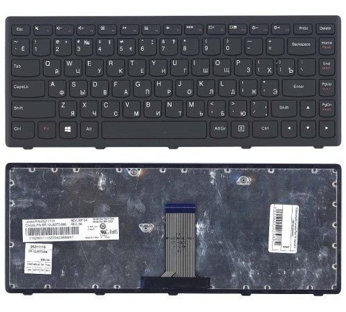 Клавиатура для ноутбука Lenovo IdeaPad Flex 14, G400s, G405S, S410P, G410S черная с черной рамкой