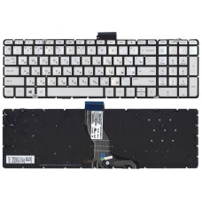Клавиатура для ноутбука HP Pavilion 15-AB, 15-BS, 15-RA, 17-AB, 17-BS, 17-G серебристая, с подсветкой, без рамки [9154]