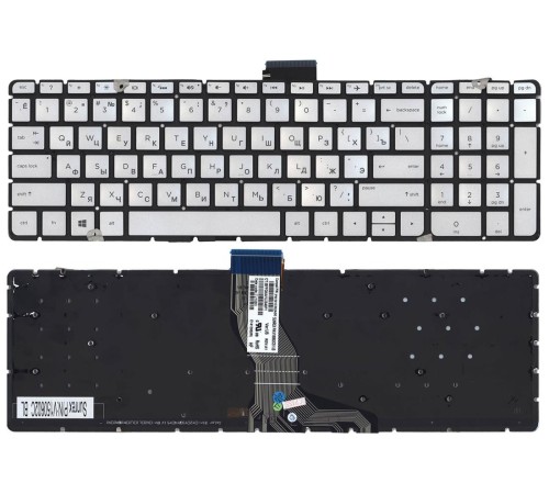Клавиатура для ноутбука HP Pavilion 15-AB, 15-BS, 15-RA, 17-AB, 17-BS, 17-G серебристая, с подсветкой, без рамки