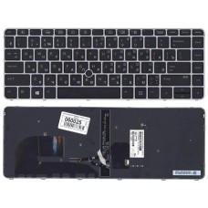 Клавиатура для ноутбука HP EliteBook 745 G3 черная с серой рамкой с указателем