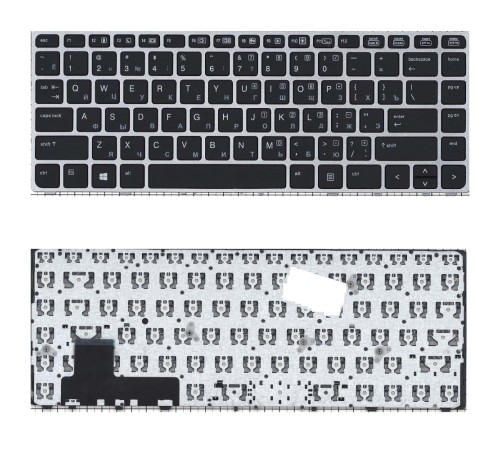 Клавиатура для ноутбука HP EliteBook Folio 9470M черная с серебристой рамкой без указателя