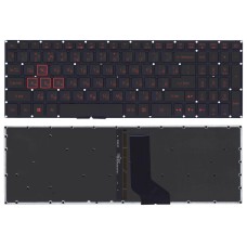 Клавиатура для ноутбука Acer Nitro 5 AN515, AN515-51, AN515-52, AN515-53 (RU) черная с красной подсветкой, стрелки без рамки [11773]
