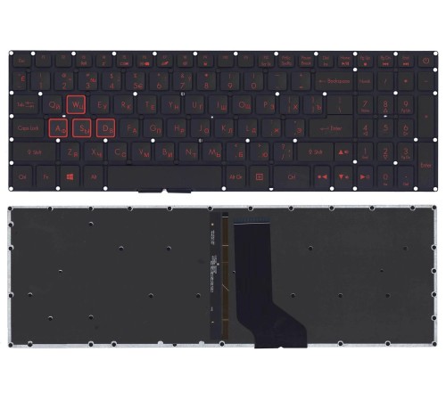 Клавиатура для ноутбука Acer Nitro 5 AN515, AN515-51, AN515-52, AN515-53 (RU) черная с красной подсветкой, стрелки без рамки