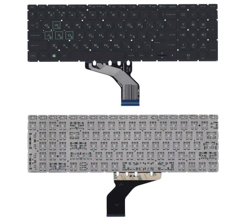 Клавиатура для ноутбука HP Pavilion Gaming 15-cx черная с зелёной подсветкой