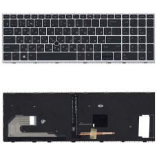 Клавиатура для ноутбука HP EliteBook 850 G5 черная с серой рамкой, подсветкой и указателем