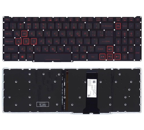 Клавиатура для ноутбука Acer Nitro 5 AN515-54, AN515-55, AN515-43, AN517-51, AN715-51 (RU) черная с красной подсветкой, стрелки без рамки