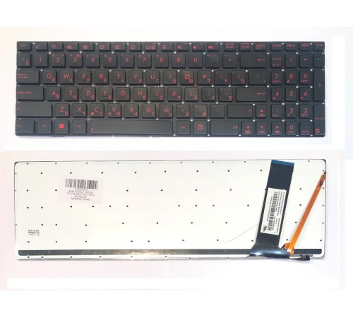 Клавиатура для ноутбука Asus N56, N56V, N76, N550, N750, Q550 черная, красные буквы, с подсветкой