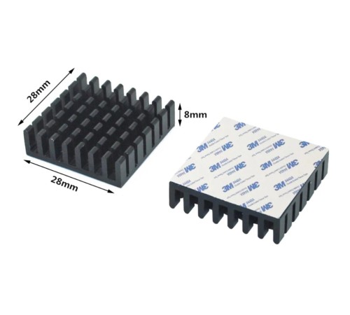 Радиатор аллюминиевый 28х28х8мм, с термоскотчем 3M 9448A