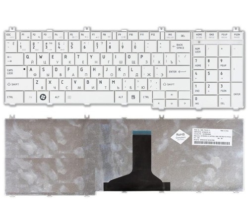 Клавиатура для ноутбука Toshiba Satellite C650, C660, C670, C750, L650, L670, L750, L770 (RU) белая [10158]