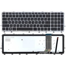Клавиатура для ноутбука HP ENVY 15-j000 17-j000 черная (RU) с серебристой рамкой и подсветкой [10227]