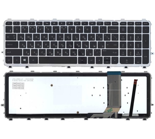 Клавиатура для ноутбука HP ENVY 15-j000 17-j000 черная (RU) с серебристой рамкой и подсветкой