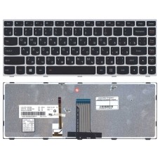 Клавиатура для ноутбука Lenovo Flex 14 G40-30 G40-70 (RU) черная с серебристой рамкой с подсветкой [10211]