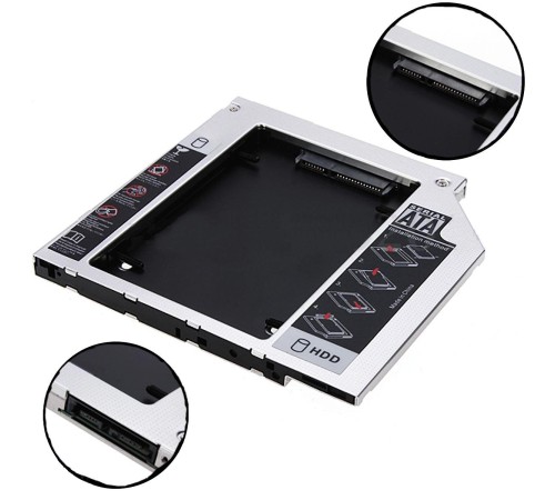Переходник дополнительного HDD/SSD SATA-III кредл в отсек CD/DVD 12.7 mm, алюминий [HDDROM-12A]