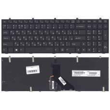 Клавиатура для ноутбука DNS Clevo W350 w370 черная (RU) c рамкой (плоский ENTER) с подсветкой