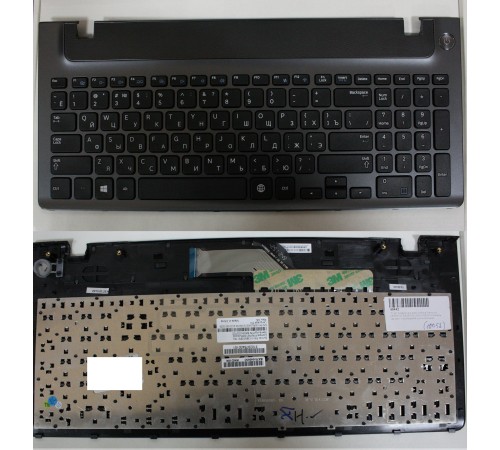 Клавиатура (топ-панель) для ноутбука Samsung 350V5C, 355V5C, NP355V5C, NP355V5C-A01(RU) черная, с серой панелью [10052]