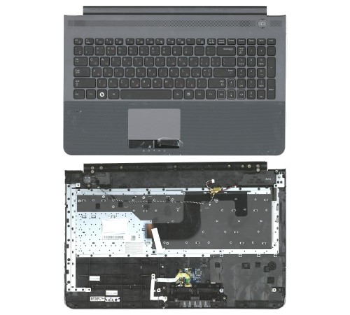 Клавиатура (топ-панель) для ноутбука Samsung RC520 (RU) темно-серая, с серой панелью