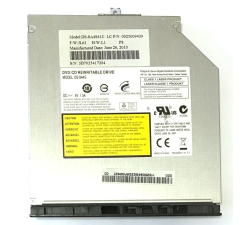Привод DVD/RW + крышка привода для ноутбука Lenovo IdeaPad G560, G565 (DS-8A4S41C), с разбора